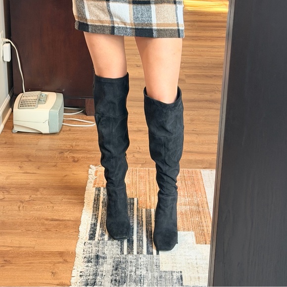 Women's Black faux Suede over the Knee Boots - Picture 4 of 16